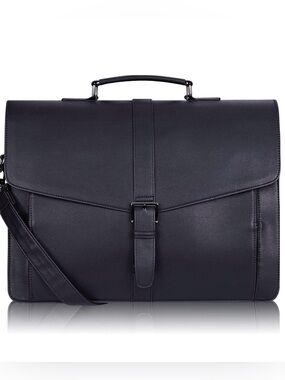NWT - Estarer - Men’s Leather Briefcase Laptop, Business, and travel. LRG Black